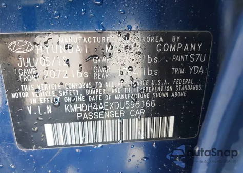 2013 Hyundai Elantra Gls from USA, damaged, VIN KMHDH4AEXDU598166